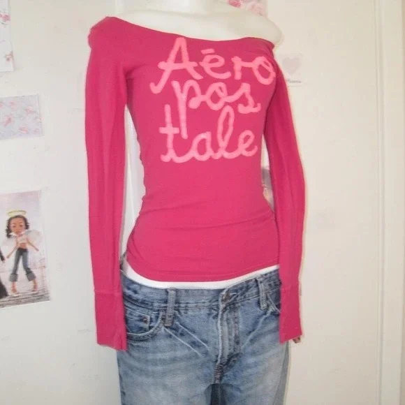 Aeropostale Hot Pink Off-The-Shoulder Graphic Tee - Picture 6 of 7